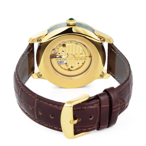 Reloj de Lujo para Pareja con Esfera Verde, Bisel de Diamantes, Mecanismo Automático y Correa de Cuero - Product Image 5