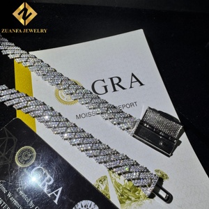 Chaîne cubaine à fermoir boîte pour homme, 12 mm, 2 rangs de pierres, chaîne cubaine diamant DVVS1 sertie à griffes, vente chaude - Product Image 5