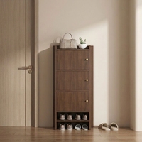 Meuble à chaussures moderne et étroit pour petits espaces, facile à assembler, organisateur de chaussures fin pour entrée, rangement ouvert, étagère à chaussures en bois de noyer