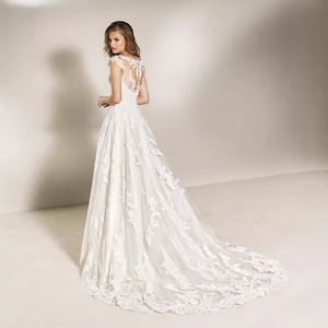 <b>Lace</b> V-Neck A-Line Wedding Dress Natural Waist Off <b>White</b> Polyester Simple Style Zipper Version - Product Image 3