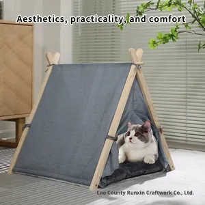 כל העונה מקורה חתול אוהל נשלף קן עץ רחיץ קן סגור גור קן דפוס מוצק קרטון אריזה הסיטונאי - Product Image 2