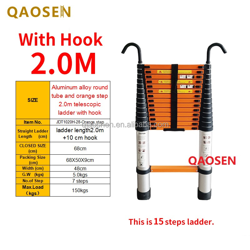 orange step 2.0m telescopic ladder with hook