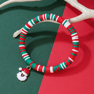 Ensemble de bracelets en pâte polymère de Noël avec pendentif en alliage flocon de neige, renne, Père Noël, bijoux cadeau unisexe - Product Image 3