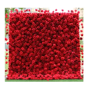 5D 3D Flor de seda artificial Luz Deep Dark Red Rose Faux White Pink Blue Borgoña Roll Up Rose Flower Wall para decoración de boda