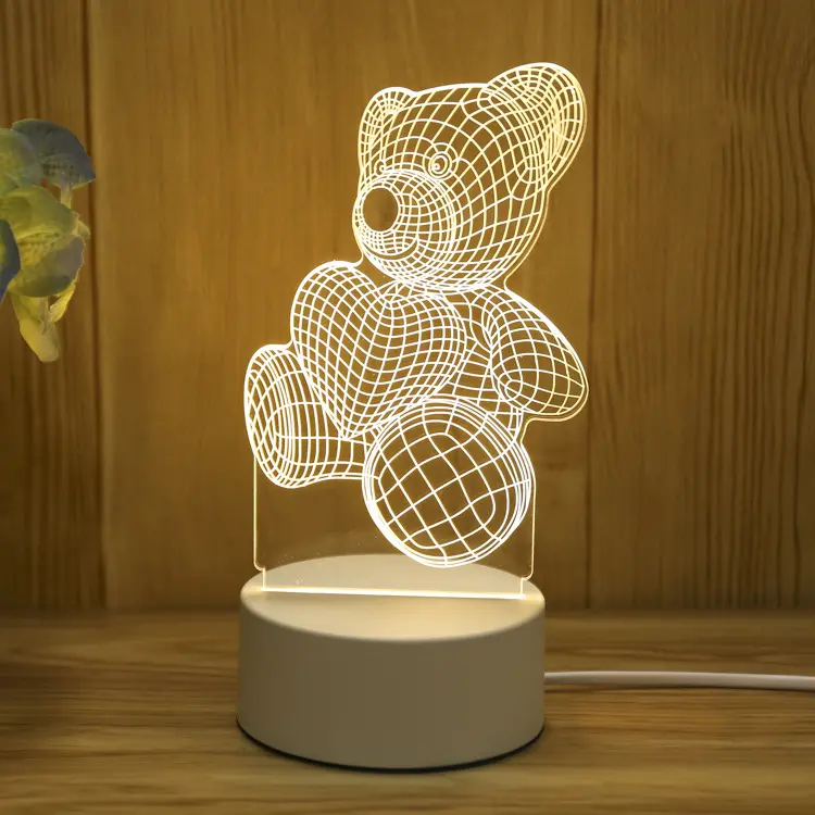 3D 환상 Led 야간 조명 3D 비주얼 Led 야간 조명 3D 야간 램프 어린이를위한 USB 책상