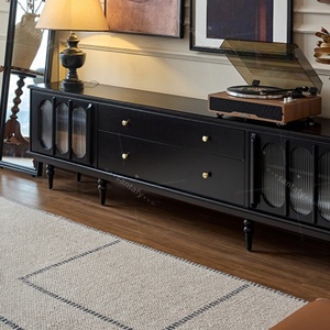 Meuble TV en bois massif de style mid-century, table basse combinée, salon, bar à domicile, villa, hôtel, rangement, armoire, durable, écologique - Product Image 5