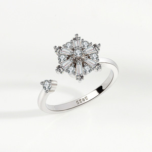 Dainty Geometric Cubic Zirconia Rotating <b>Rings</b> <b>Adjustable</b> Copper Platinum Plated Anxiety Relief Jewelry For Women - Product Image 1