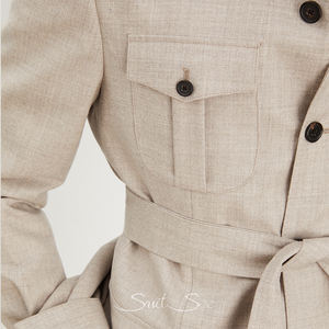 RTS/OEM 100% шерстяной фланелевый костюм для сафари для мужчин неструктурированный легкий верблюжий повседневный костюм на заказ комплект из 2 предметов в стиле старых денег - Product Image 3