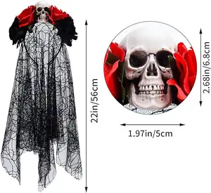 Nova Halloween a flor rosa morta caveira noiva floral coroa fantasia acessórios bandana