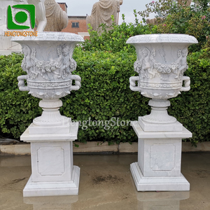 Flor decorativa de mármol blanco para jardín al aire libre y patrón de <span class=keywords><strong>cabeza</strong></span> de figura <span class=keywords><strong>griega</strong></span> <span class=keywords><strong>maceta</strong></span> de piedra tallada - Product Image 2