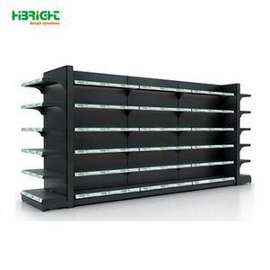 מדף מתכת כבד במיוחד לסופרמרקט - קיבולת גדולה, שחור, עצמאי, 4 מדפים עם גב מדפים מלא לחנות נוחות - Product Image 1