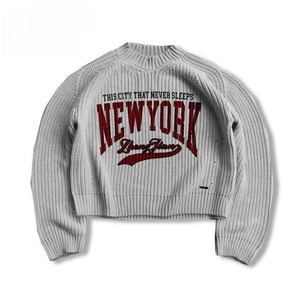 <span class=keywords><strong>Jersey</strong></span> de cuello redondo de estilo cuadrado de gran tamaño con logotipo personalizado para <span class=keywords><strong>hombre</strong></span>, suéter de <span class=keywords><strong>punto</strong></span> de algodón desgastado con letras de Jacquard - Product Image 2