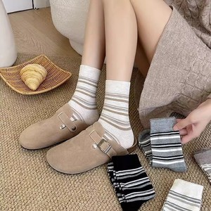 Women's Striped Mid-Calf Slouch <b>Socks</b> <b>Breathable</b> Sweat-Absorbing Casual Style Spring Autumn Wear - Product Image 3