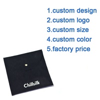Sac de rangement pour bijoux en microfibre noire, fermeture à bouton pression, pour l'emballage de bijoux, vente chaude