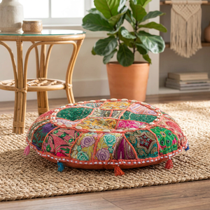 Antique indien Vintage brodé Patchwork Design oreiller housse de coussin fabriqué à la main non tissé Technique pour la maison hôpital décor - Product Image 2