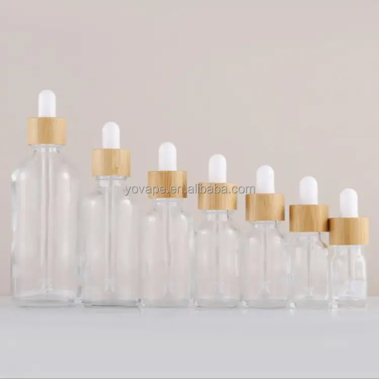 Parfum kosmetik, parfum kosmetik tutup kayu asli 5ml 10ml 15ml 20ml 30ml 50ml 100ml Serum Minyak bening pipet kaca penitis dengan tutup bambu