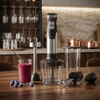 Mixeur Plongeant 1000W 4-en-1 avec Hachoir 0,5L, Bol 0,7L, Fouet en Acier Inoxydable, 2 Vitesses et Contrôle Progressif pour Cuisine
