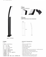 Nouvelle conception moderne, lampe de jardin en aluminium LED résistante aux intempéries, IP65, AC 85-265V, 12W, angle de faisceau de 180°, garantie 3 ans
