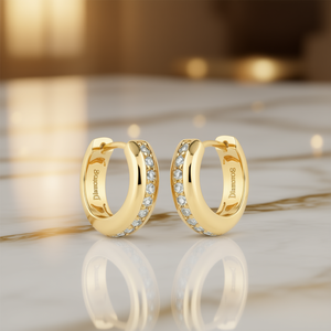 Orecchini a Cerchio DiamondE in Oro Massiccio 18K con Diamanti, Oro Rosa, Taglio Brillante Rotondo, Stile Classico per Uso Quotidiano Femminile - Product Image 2