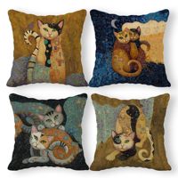 Housse de coussin en lin abstraite, motif de chat amusant, décoration de chambre d'enfant, décoration de chambre sur le thème du chat, housse de coussin pour canapé-lit