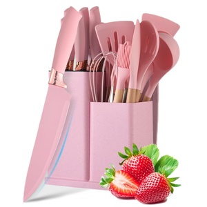 Ensemble d'ustensiles de cuisine populaires : spatule en silicone, louche et ustensiles de cuisson avec support - Product Image 1