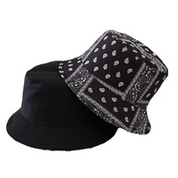 Topi Bucket motif Vintage pria, topi nelayan mode, topi Hip hop wanita reversibel