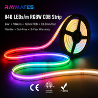 Bande LED COB RGBCCT Raymates 840 LED, bande LED RGBW, RGB+3000K, 24V, 12mm, pour la décoration de la pièce/l'hôtel/du bureau, garantie 3 ans