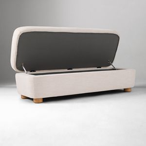 Puf Tapizado en Tela Beige - Banco Moderno <span class=keywords><strong>para</strong></span> el Pie <span class=keywords><strong>de</strong></span> <span class=keywords><strong>la</strong></span> <span class=keywords><strong>Cama</strong></span> con Patas <span class=keywords><strong>de</strong></span> Madera |   Taburete <span class=keywords><strong>de</strong></span> Almacenamiento <span class=keywords><strong>para</strong></span> Sala <span class=keywords><strong>de</strong></span> Estar <span class=keywords><strong>de</strong></span> Hotel - Product Image 4