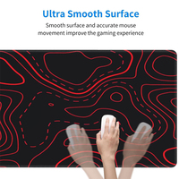Grand tapis de souris de jeu topographique rouge noir étendu avec bords cousus avec tapis de clavier à base antidérapante pour bureau de travail