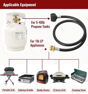 Manguera adaptadora de propano de 6 pies, adaptador de 1lb a 20lb convierte electrodomésticos de 1lb en tanques de 5 a 40lb, manguera de gas para Weber Q, <span class=keywords><strong>Coleman</strong></span> Grill - Product Image 5