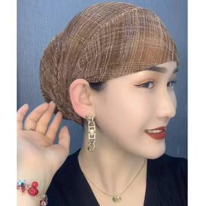 Foulard en mousseline rayé pour femme, style européen et américain, avec design élastique double couche, bonnet de yoga musulman en polyester - Product Image 1