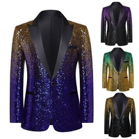 Veste de Costume à Paillettes Dégradées, Simple Boutonnage, Col Cranté, Costume de Scène pour Homme, Tenue Formelle pour Chanteur, Scène, Bar, Boîte de Nuit, Art