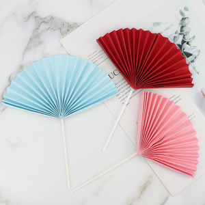 Semi Circular Folding Fan Cake Toppers Paper Handmade Birthday Party Decor Elegant Chinese Style Dessert Arrangement - Product Image 3