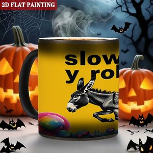 Mug en céramique noir givré à bords arrondis lisses de 11 oz, changeant de couleur, avec motif âne - Product Image 6
