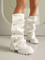 Bottines à plateforme pour femmes, à bout rond, à talon bloc, style western, à enfiler, bottes mi-mollet tendance pour femmes