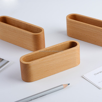 Wanuocraft Personnalisé Logo Hêtre Noyer En Bois Support de Carte Porte-Stylo De Bureau Carte de Visite Boîte Organisateur