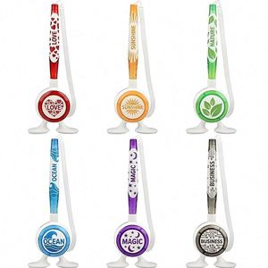 Stylo à bille promotionnel sur support de bureau avec logo personnalisé, chaîne de sécurité et base adhésive - Product Image 4
