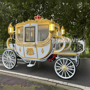 Chariot de luxe léger doré à motifs gaufrés, avec pompons, pour mariages en plein air, en prairie et excursions - Product Image 6