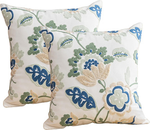 Funda de cojín cuadrada de algodón bordada reversible con cierre de cremallera, estilo pastoral, para sofá, sala de estar, mesita de noche, cojín lumbar - Product Image 1