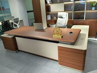 Bureau de direction moderne de luxe en bois avec armoire latérale et chaise en cuir, ensemble de mobilier de bureau