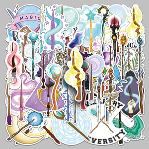 50 pièces d'autocollants décoratifs personnalisés créatifs d'usine, autocollants de baguette magique de <span class=keywords><strong>sorcière</strong></span> de dessin animé écologiques et imperméables - Product Image 1