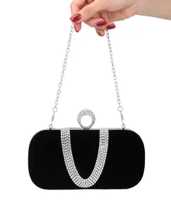 Factory outlet tas genggam mewah wanita, dompet pesta dekorasi berlian berbentuk U bahan beludru