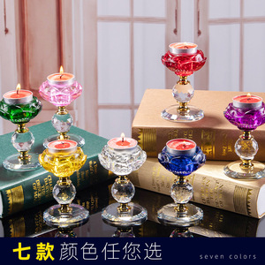 Portavelas de Cristal con Forma de Loto, Siete Colores, Resistente al Calor, Lámpara de Ofrenda Religiosa, Decoración para Templo - Product Image 5