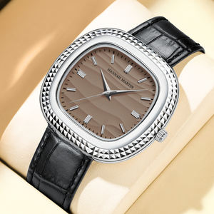 Reloj de Lujo con Logotipo Personalizado HANNAH MARTIN para Hombre, Esfera Cuadrada, Correa de Cuero, Reloj de Pulsera de Cuarzo Resistente al Agua, Relojes Casuales de Moda para Hombre - Product Image 1