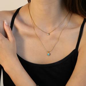 Collier en acier inoxydable 316L plaqué or 18 carats avec pendentif cœur d'amour superposé, bijoux fantaisie en zircon carré et étoile, vente en gros - Product Image 2