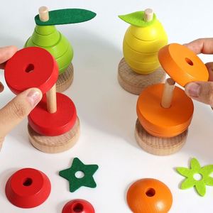 Montessori Early Education Wooden Fruit Stacking Toy Simulation Shape Toddlers Babies Cognitive Fun Educational Set Boxed - Product Image 3
