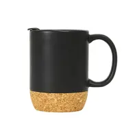 Ceramic Coffee Mugs with Cork Bottom, Matte Black, 12 oz