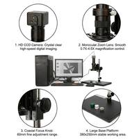 Microscope zoom industriel de précision avec une distance de travail de 90 à 200 mm pour la réparation de téléphones portables et la contrôle qualité