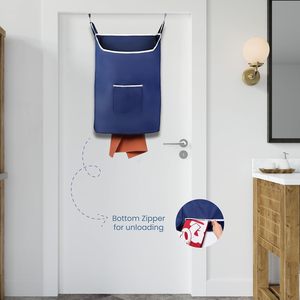 Cesto de Ropa Sucia Colgante Grande con Ganchos para Puerta y Adhesivo, Bolsa Rectangular Duradera que Ahorra Espacio, Azul Marino-L - Product Image 5
