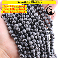 Zhe Ying 6/8/10mm flocon de neige perles d'obsidienne ronde lisse flocon de neige jasper flocon de neige perles d'obsidienne